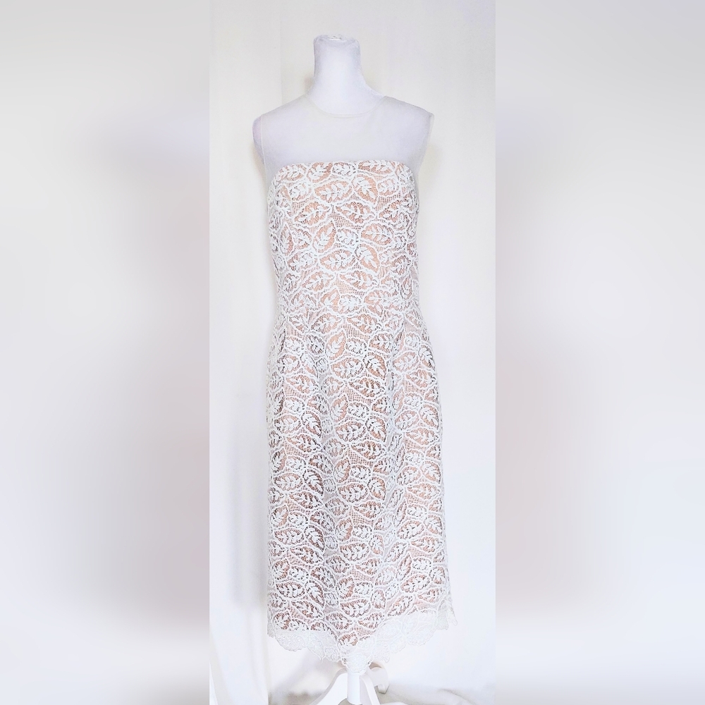 Dress the Population Mesh Floral Lace Dress White Nude Size Large